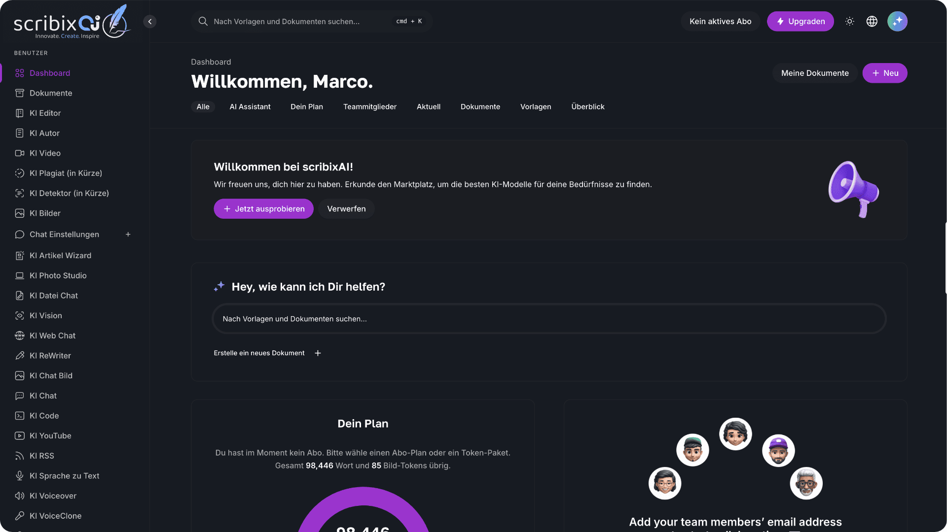 Image of scribixAI dashboard